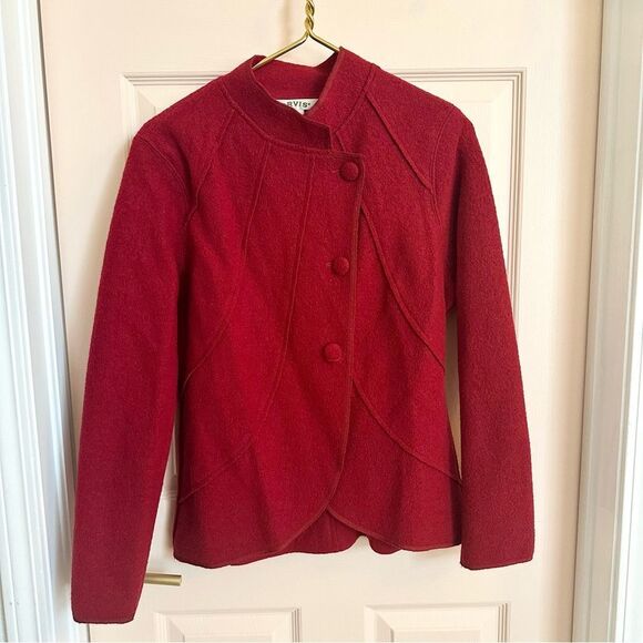 Orvis Red jacket Asymmetrical Closure Modern Design - Picture 1 of 4